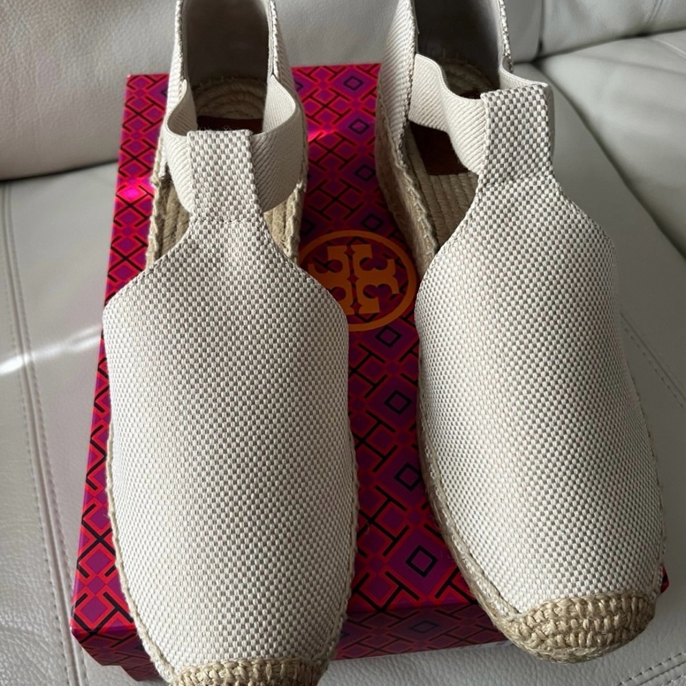 Tory Burch Cream Espadrille Slip-Ons with Jute Sole. Catalina Espadrille. 50 mm